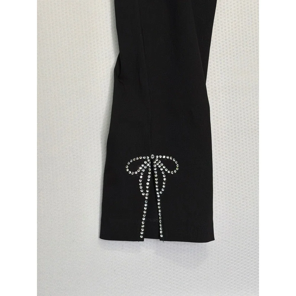 Zac & Rachel Black Slim Ankle Pants Rhinestone Bow Hem Size 14 NWT